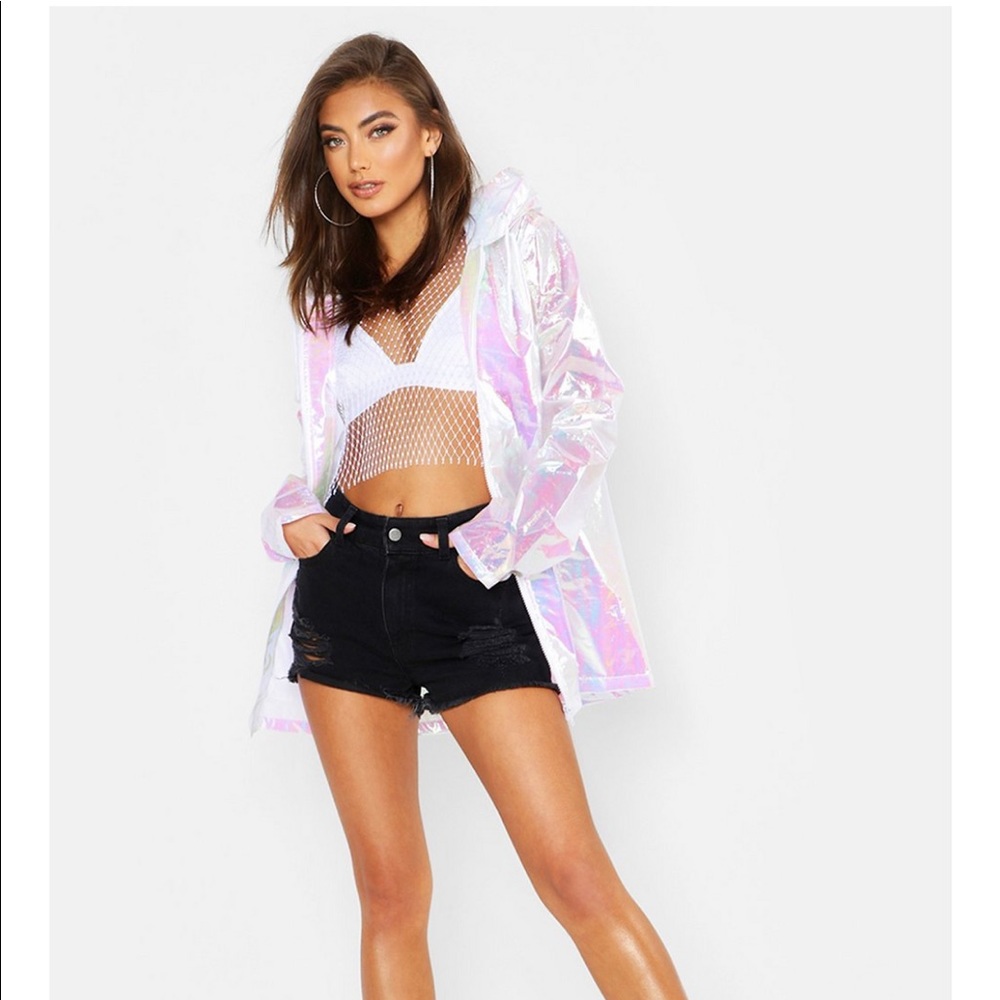 Boohoo Hologram Rave Rain Jacket